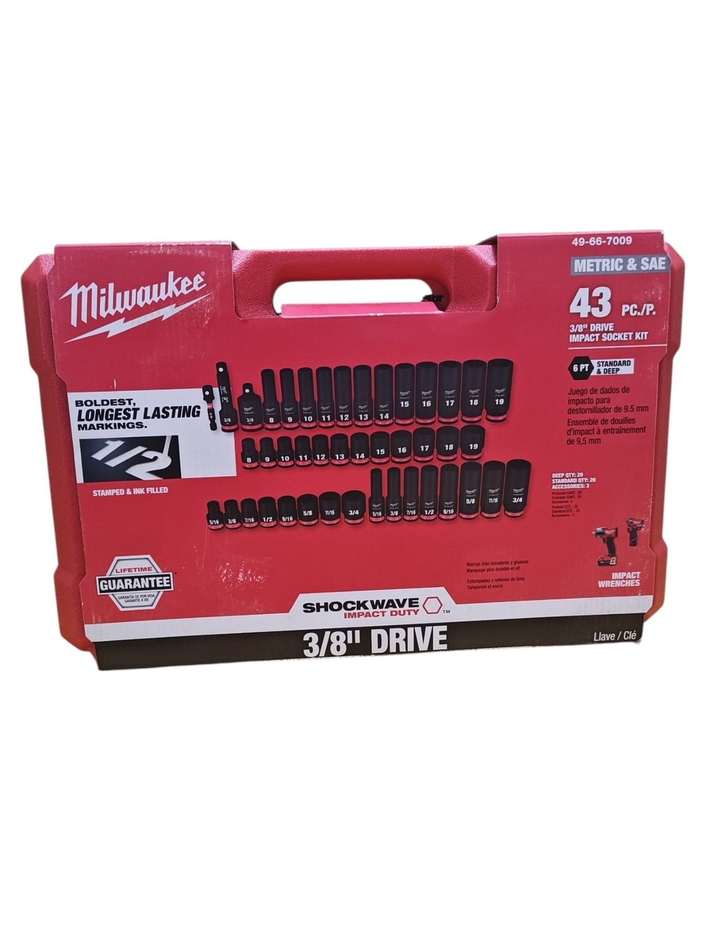 Milwaukee SHOCKWAVE 3/8 Drive Impact Socket Set 43 Piece Metric & SAE 49-66-7009